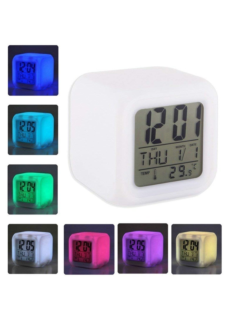 LUCKYMORDEN Plastic Digital Alarm Clock with Automatic 7 Colour Changing LED Date Time Temperature Digital Alarm Clock Multicolour