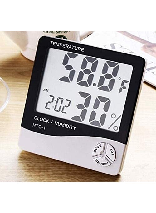 WOLTAX HTC1 Desktop Clock with Room Thermometer Humidity Incubator Meter and Accurate Temperature Indicator Digital Clock Alarm Clock Wall Mount or Table Top White Black