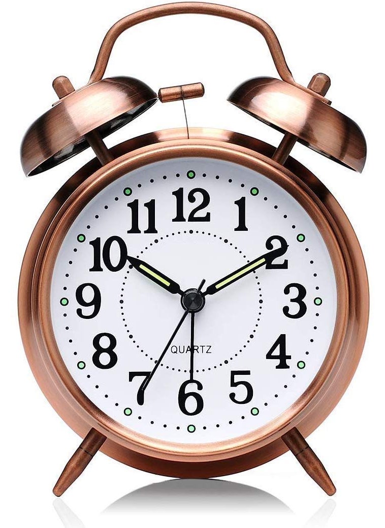 DPISZONE Vintage Look Twin Bell Analog Table Alarm Clock Copper Color