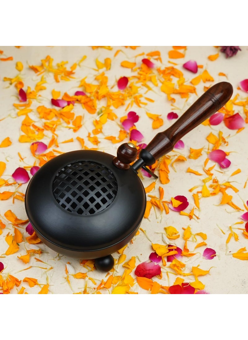 ServDharm Dhoop Dani Dhuni Loban Burner Diameter 3 in Metal Round Black Medium