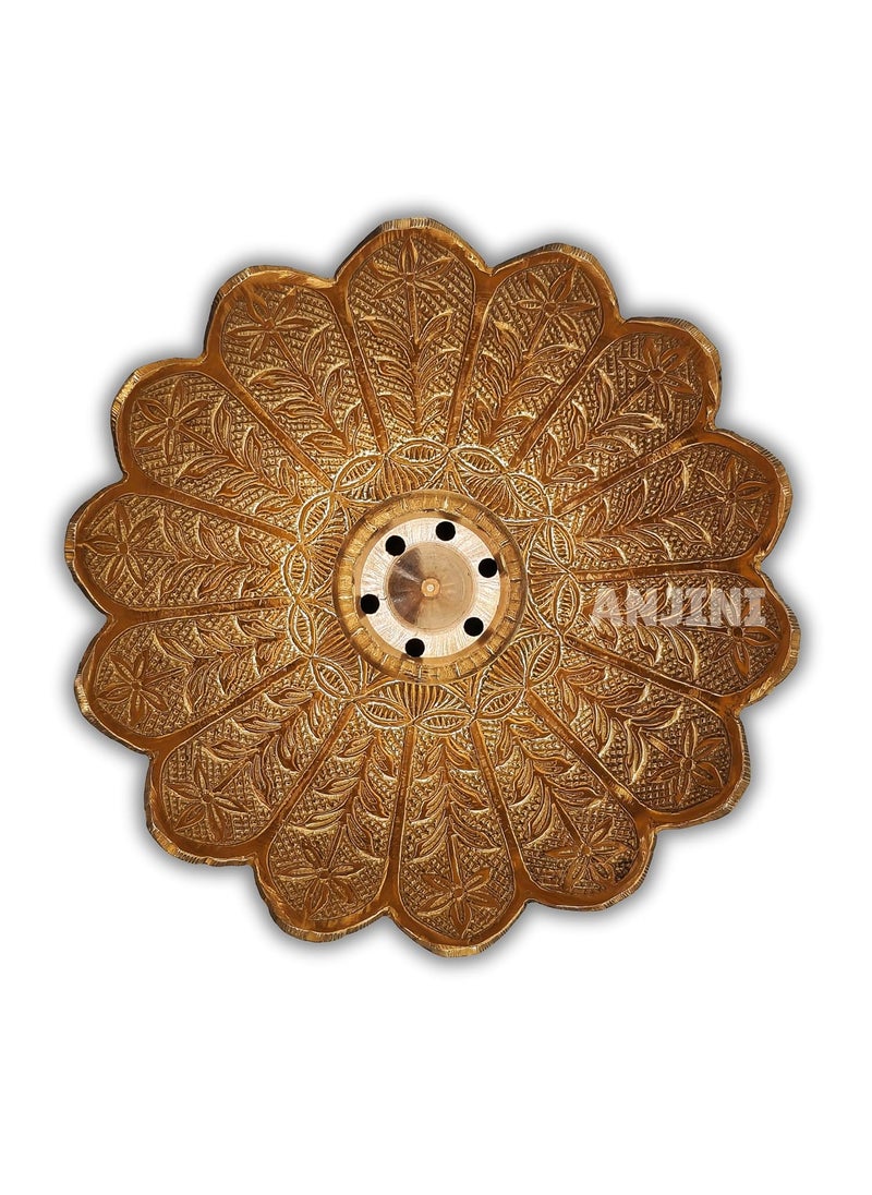 Anjini Brass Agarbatti Stand 6 Holders Lotus Flower Incense Stick Holder Detachable Ash Catcher for Home Puja Room Mandir Office 120 Grams