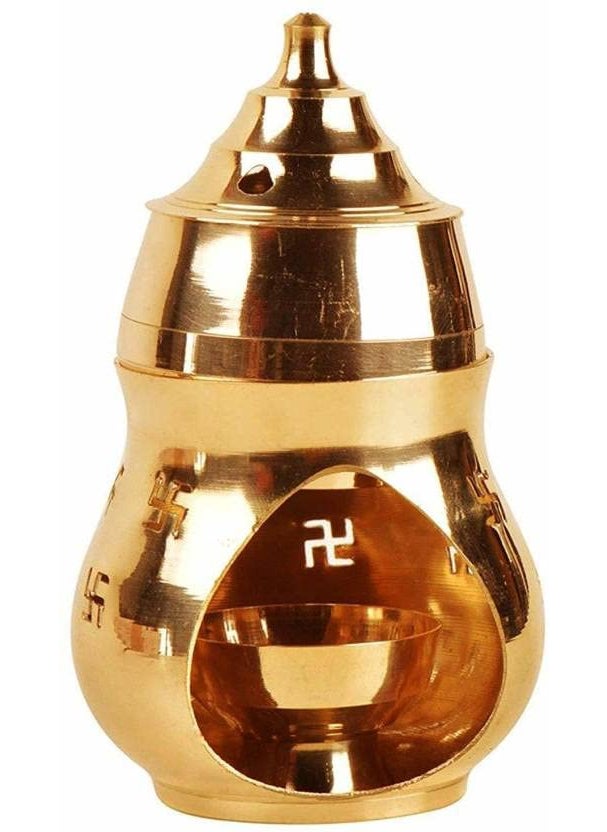 Pujanpujari Puja N Pujari Camphor Diya Lamp Aroma Incense Burner Diya Oil Diffuser Brass Table Diya Set Brass Medium Size 12 X 10 X 12 Centimeters