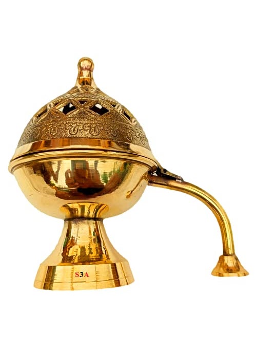 S3A DhoopDani Traditional Brass Loban Dhoop Burner Incense Holder for Puja in Office Home Temple Table Dhoop Daani