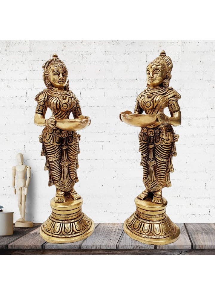 Mohan Jodero Brass Deep Laxmi Brass Devi Holding Diya Set of 2