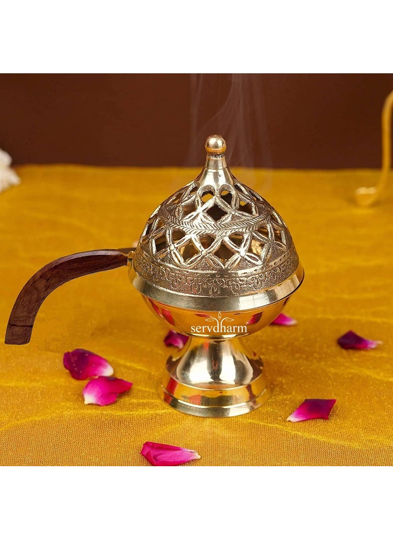 ServDharm Brass Incense Burner Loban Dani Brass Dhoop Dani Aarti Brass Loban Dhoop DaniDhoop Dani Burner for Home Office Temple PujaRound