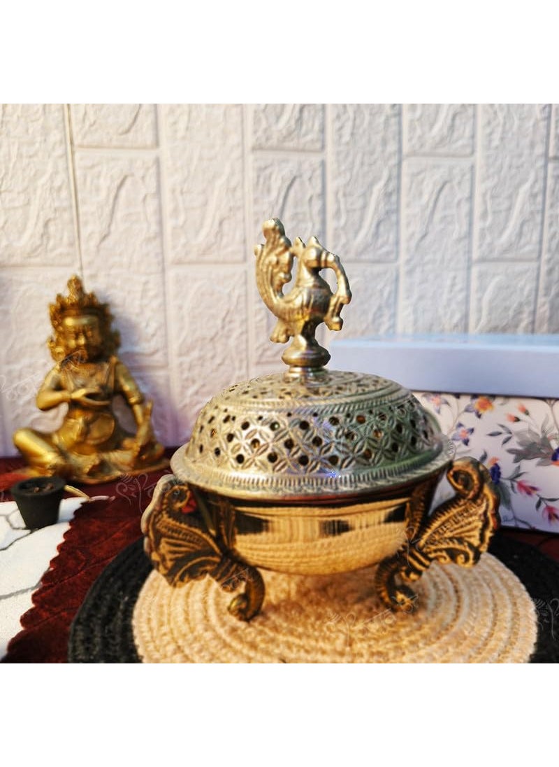 Giftenia Home Purifying Brass Dhuna Loban Burner Traditional Dhooni Incense Holder for Spiritual Cleansing Aromatherapy and Meditation