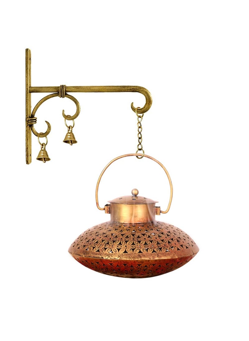 VIKACRAFT Incense Holder Dhoop Degchi Pot with Brass Bells Big Size Wall Hanging Lobhan Dhani Wall Mounted BurnerOval ShapeGold9 Inch