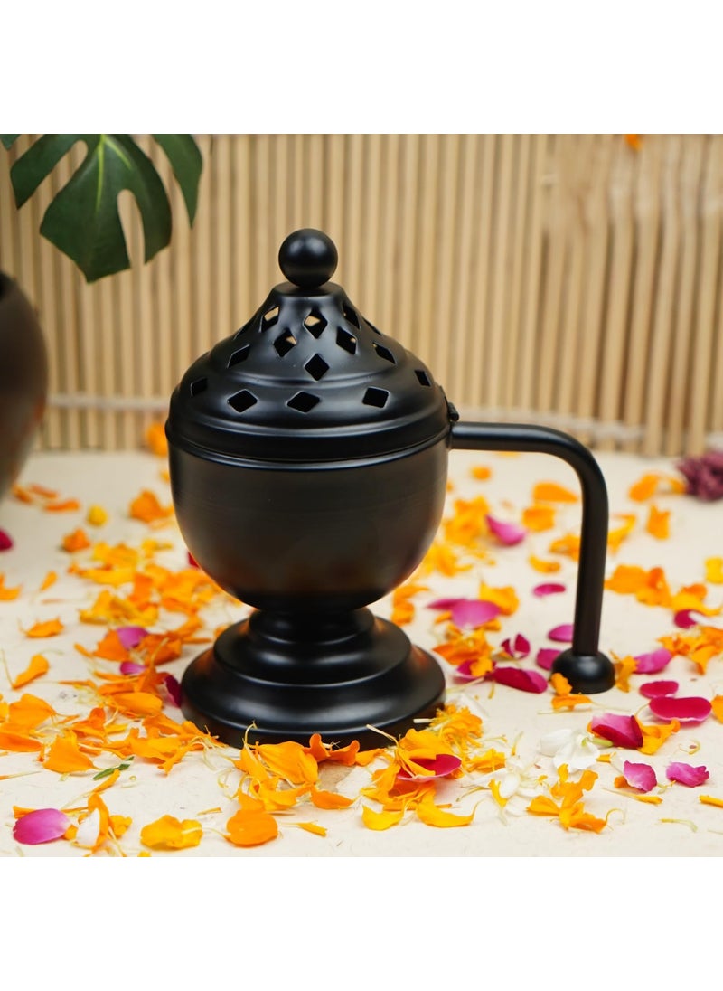 ServDharm Incense Burner Dhoop Dani Dhuni Diameter 35 inMetal Round Black