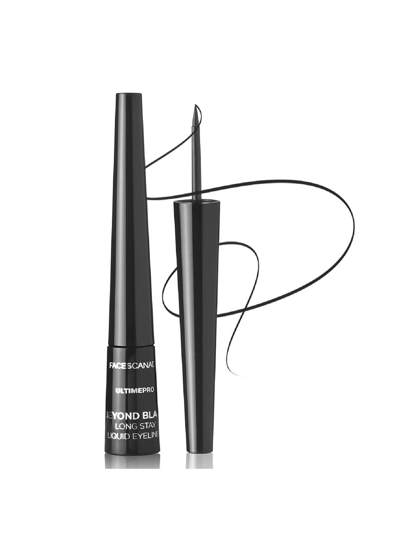 Beyond Black Long Stay Liquid Eye Liner, Waterproof, Smudgeproof, 24hrs Stay, Highly pigmented, Paraben Free, Vegan, Cruelty Free, Black, 0.08 Oz