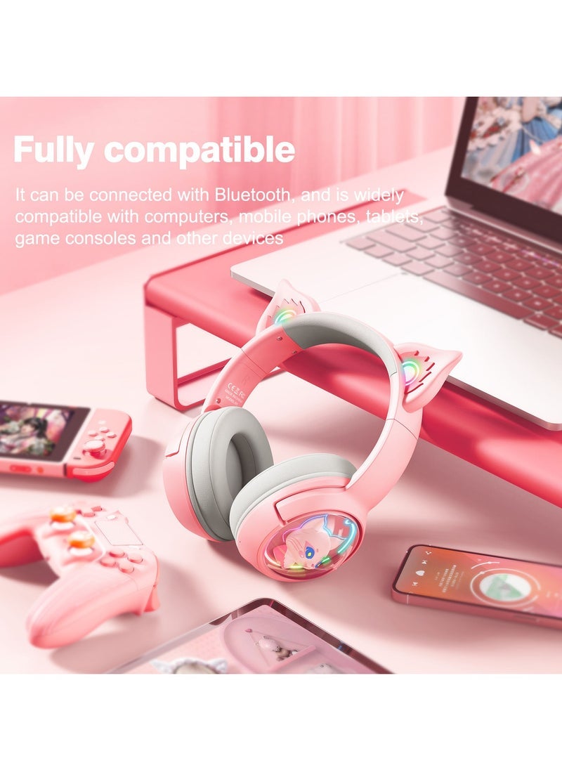 Professional Wireless Computer Gaming Headset B5 Pink Cat Ear Low Latency RGB Headset Gaming Ps5 Bloutooth Headphones