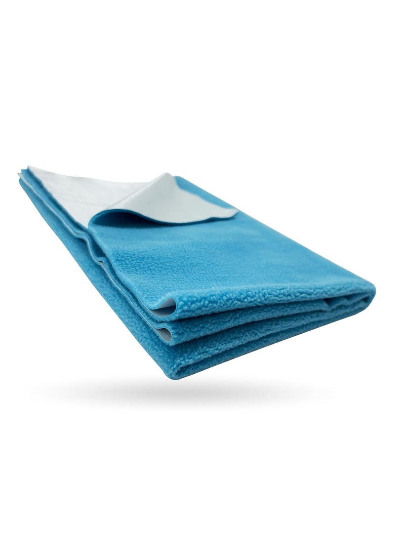 Kridlo Instadry AntiPiling Fleece QuickDry Cot Sheet for Newborns Reusable Waterproof Mattress Protector Extra Absorbent Bed Protector Large Size 100 x 80 cm Blue Pack of 1