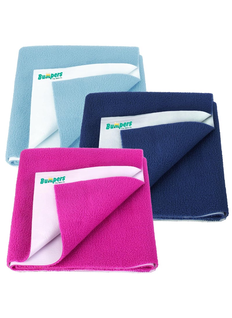 Bumpers AntiPiling Quick Dry Absorbent Sheet Polycotton Baby Bed Protecting Waterproof Mat Rani Pink Dark Blue Light Blue Small 70 x 50cm Pack of 3