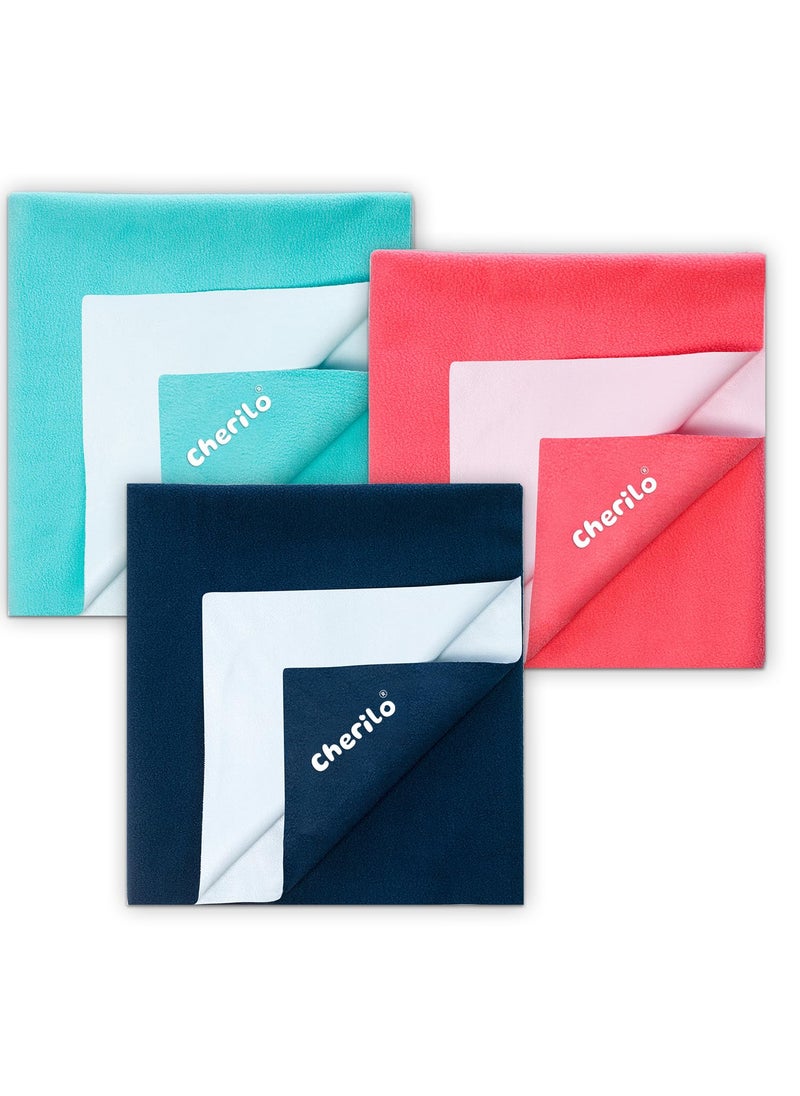 Cherilo Waterproof Reusable Baby Dry Sheet Medium Size 70 X 100cm Pack of 3 Navy Blue Salmon Rose Sea Green