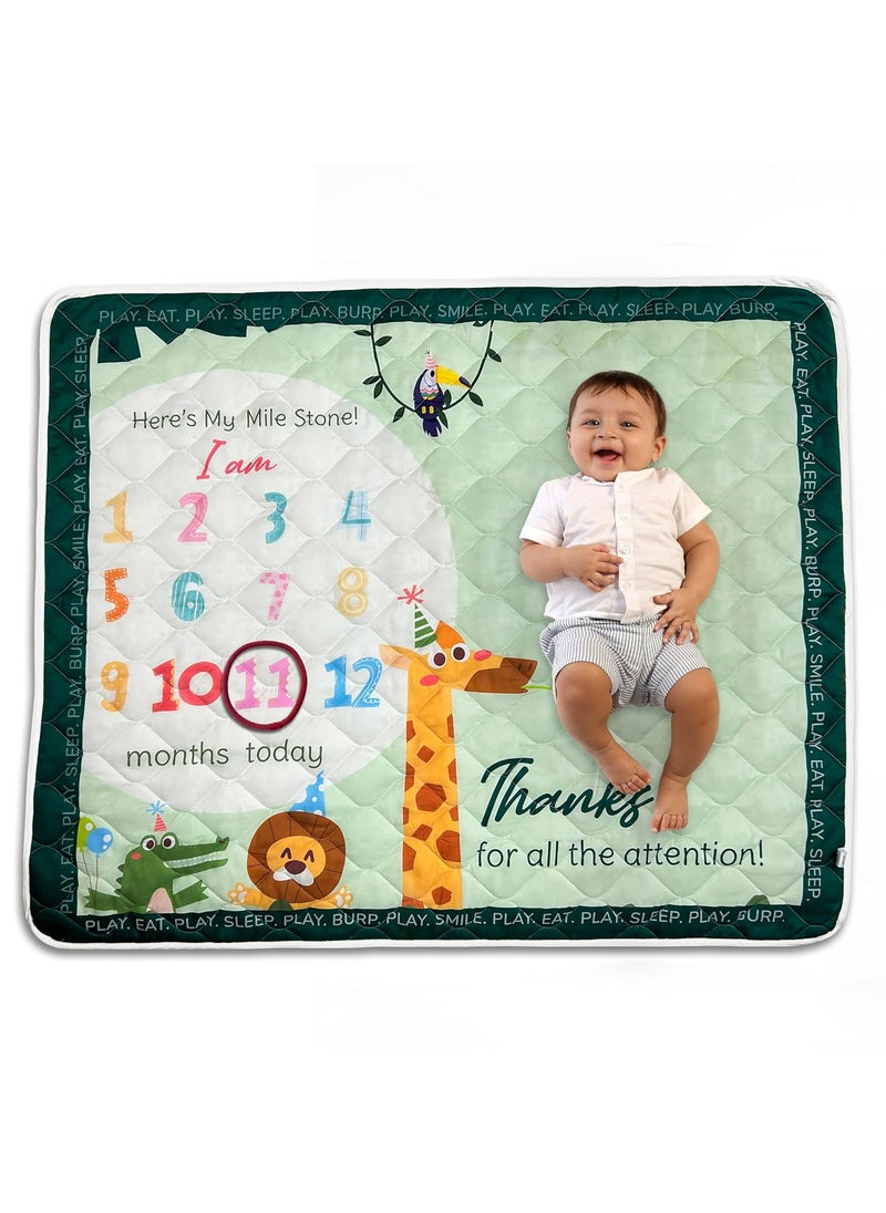 Kridlo Milestone Blanket MultiPurpose Baby Quilt Play Mat for Monthly Photoshoots Soft 135 x 115 cm Tummy Time Mat for Newborns 012 Months Portable Baby Essentials