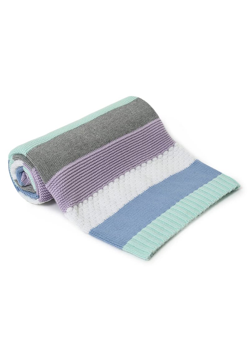 Mi Arcus Cotton Knitted Striper Print Baby Blanket 100x80 cm for Girls Boys Kids Infants Toddler