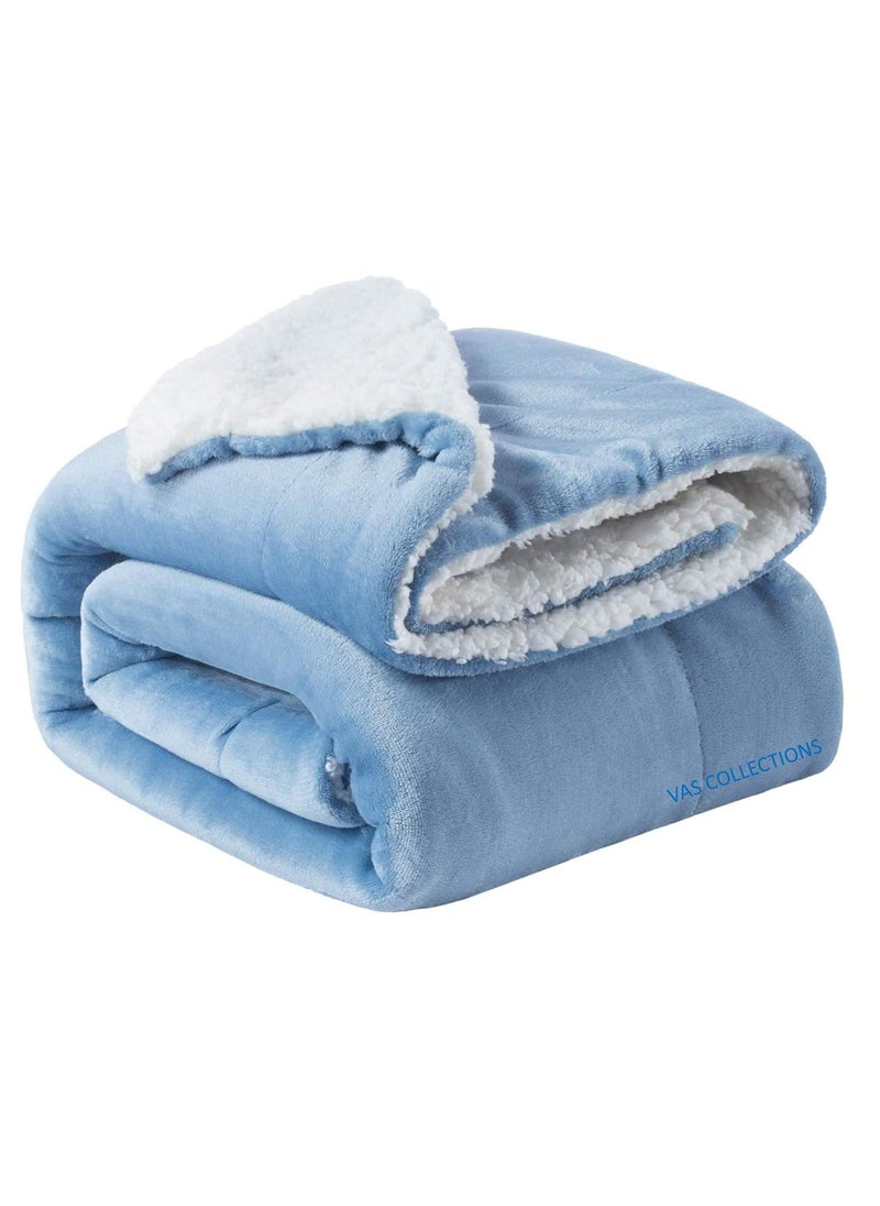 VAS COLLECTION New Born Baby All Season Ultra 200 TC Soft Plush Kids Sherpa Blanket Sky Blue 1 Piece Flannel Small
