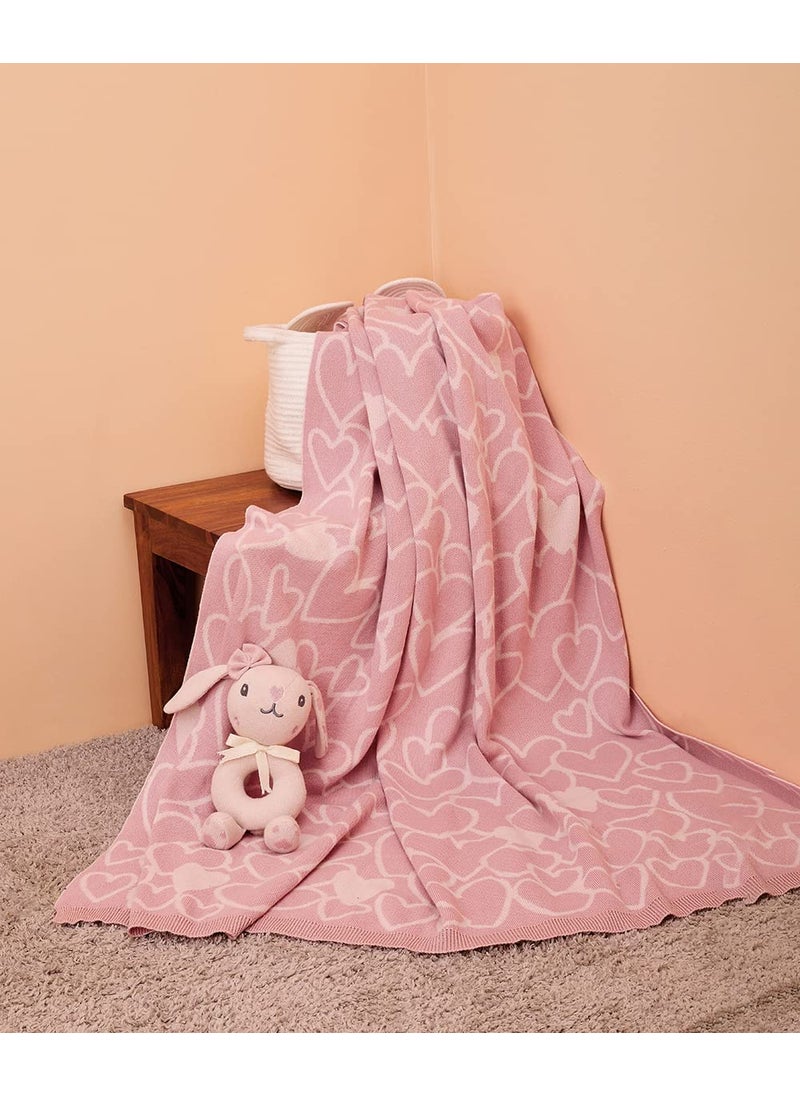 Mi Arcus Cotton Knitted Pink Baby Blanket 160x120 cm for Girls Boys Kids Infants Toddlers