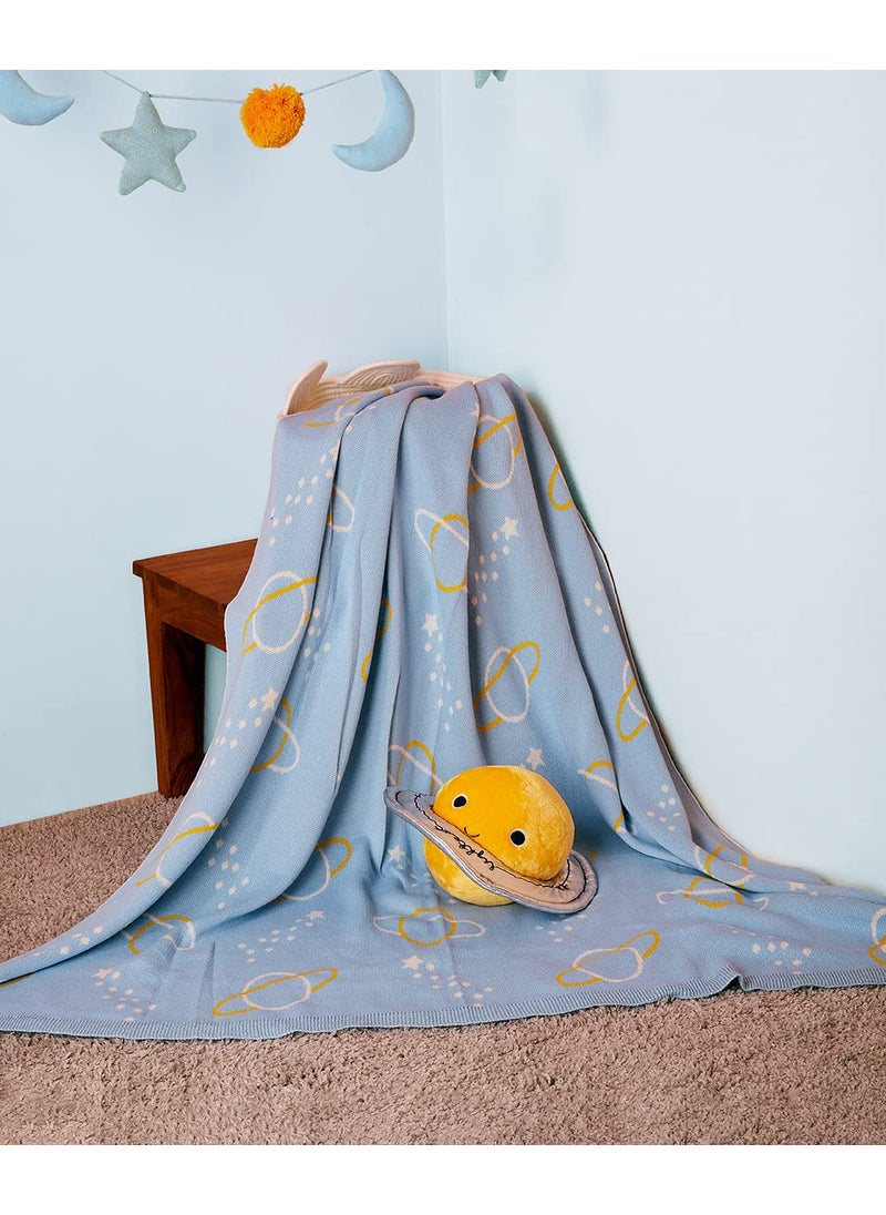 Mi Arcus Cotton Knitted Blue Baby Blanket 160x120 cm for Girls Boys Kids Infants Toddlers