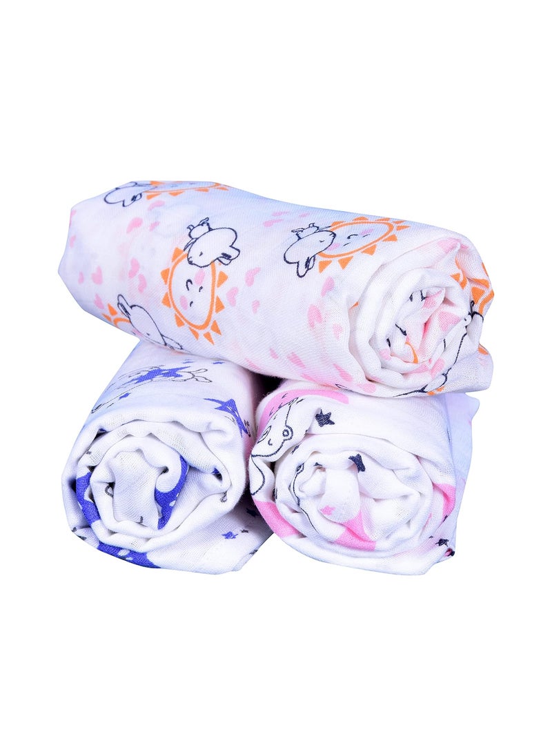 COMFORT WEAVE 100 Cotton Muslin Baby SWADDLES Multicolor Print 100 X 120 CMS Pack of 3 Pieces Breathable