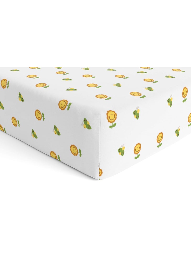 Cotton Baby Crib Fitted Bed Sheets for Cot Organic Twill Fabric Baby Bedding for New Born Infants Toddlers 52x28 Pack of 1 The White Cradle Flower with Bee