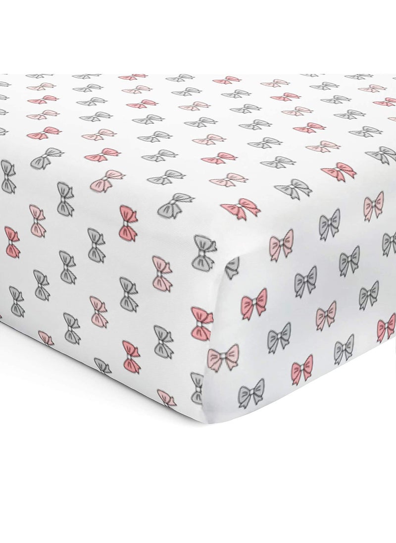 The White Cradle Flat Bed Sheet for Baby Cot Mattress Pure Organic Cotton Extra Large Super Soft Smooth Absorbent Breathable Twill Fabric for Infants Newborns Pink Bows