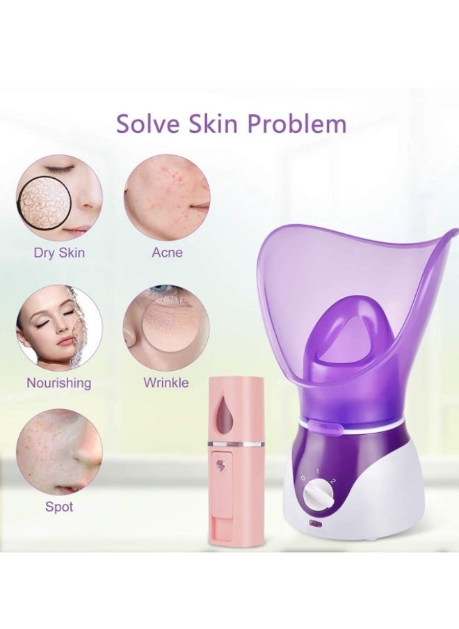 Facial Steamer for Face Nano Ionic Face Steamer for Facial Deep Cleaning Hot Mist Face Humidifier Set for Women Men Moisturizing Cleansing Pores with Blackhead Remover Kit