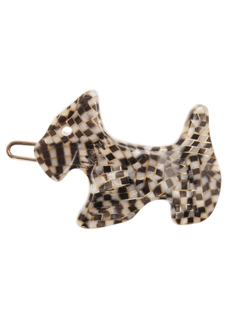 France Luxe Mini Scotty Dog on Tige Boule Barrette - Opera Silver