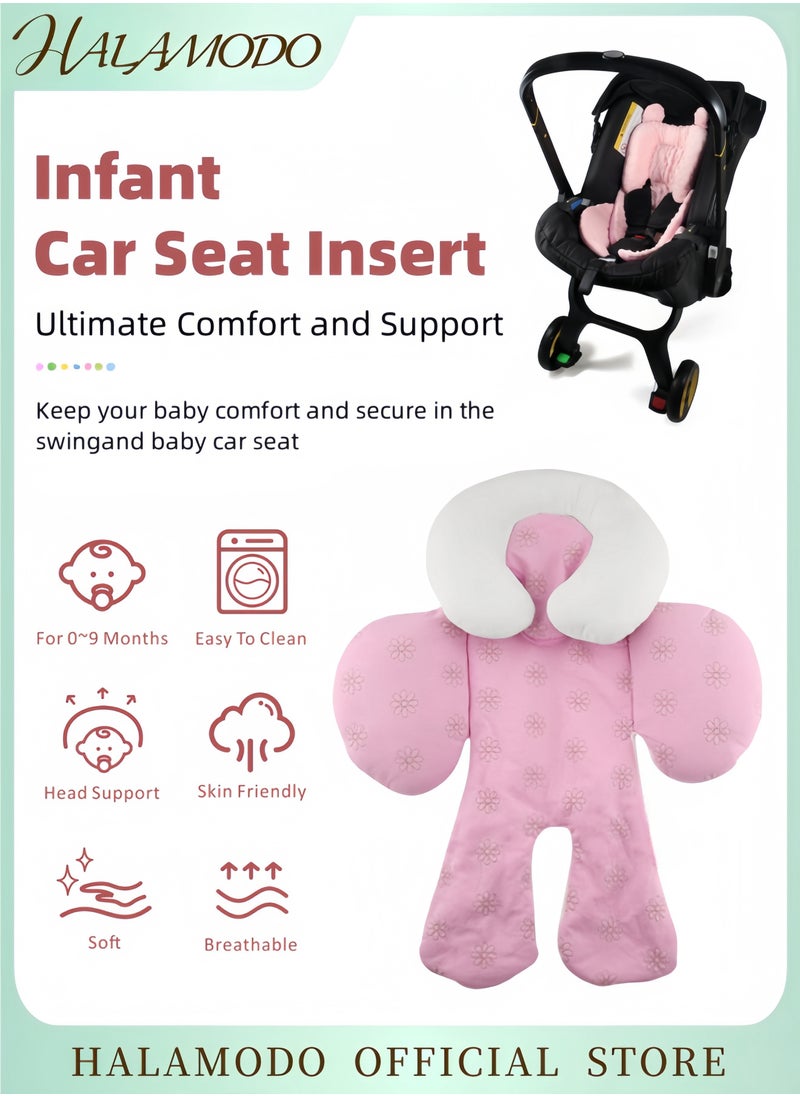 Reversible Baby Car Seat Insert for Boys and Girls Dual-Sided Stroller Cushion with Head and Body Support Soft Infant Headrest for Stroller Car Seat and Swing