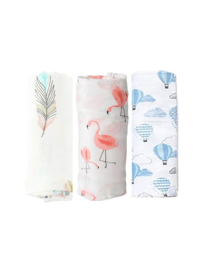 ELEMENTARY basics redefined Pack of 3 SuperSoft Organic Cotton Muslin Swaddle wrap for New Born Baby Shower Gift Set Multicolour 112 x 112 cm