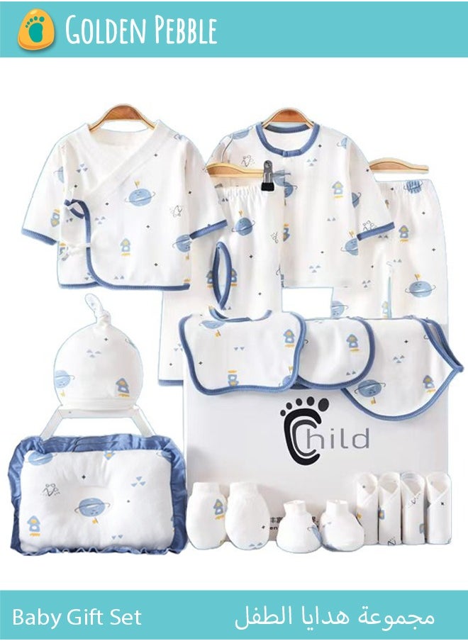 18PCS Newborn Baby Gift Set, Newborn Layette Gift Set for Boys and Girls, Babies Essential Clothes Accessories with Baby Blanket, 100% Premium Cotton, for Spring Summer Autumn Winter Four Seasons