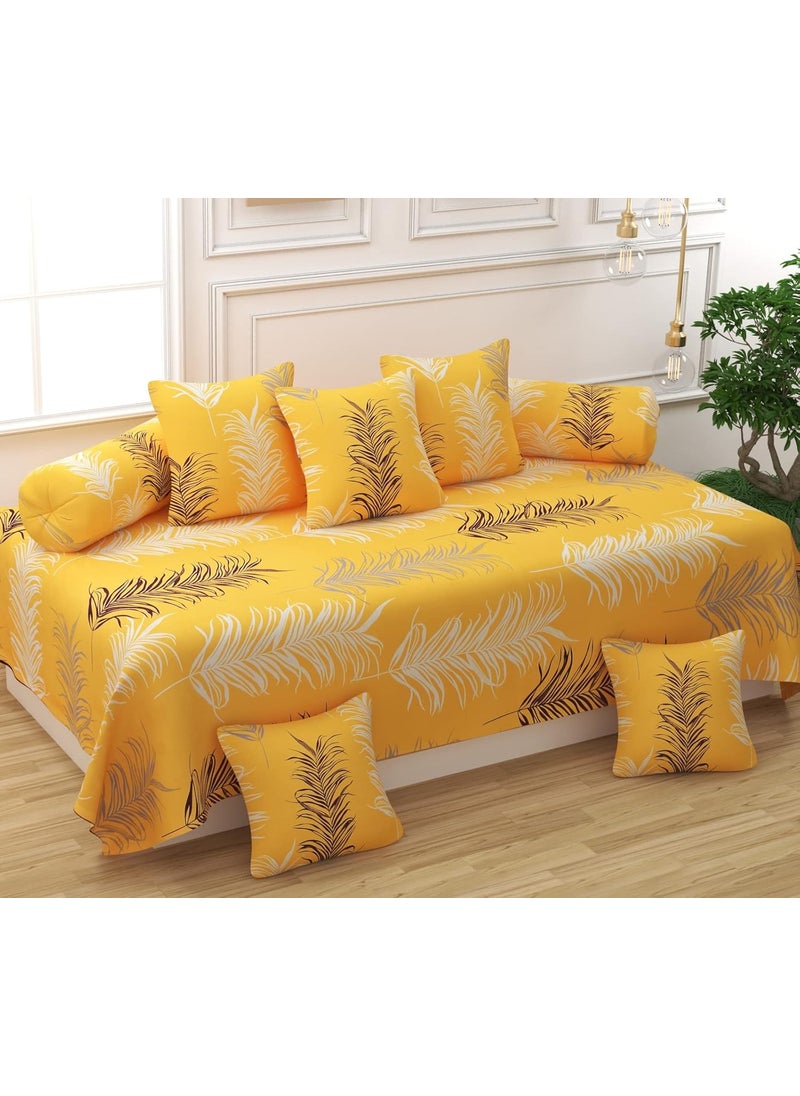 CHHILAKIYA Diwan Set Covers Cotton 8 Pieces Pure Cotton Designer Printed Standard Diwan Set 1 Single Bedsheet 2 Bolster Covers 5 Cushion Covers Yellow