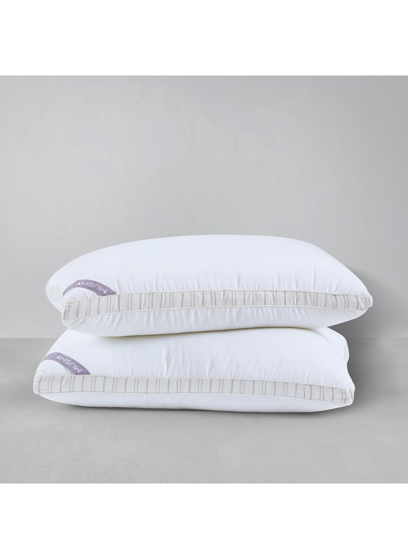 SPREAD SPAIN Microfiber Mushy Pillow for Sleeping Neck Pain Relief Suitable for Back Sleeper Side Sleeper Stomach Sleeper Set of 2 President 55 x 86 cm White