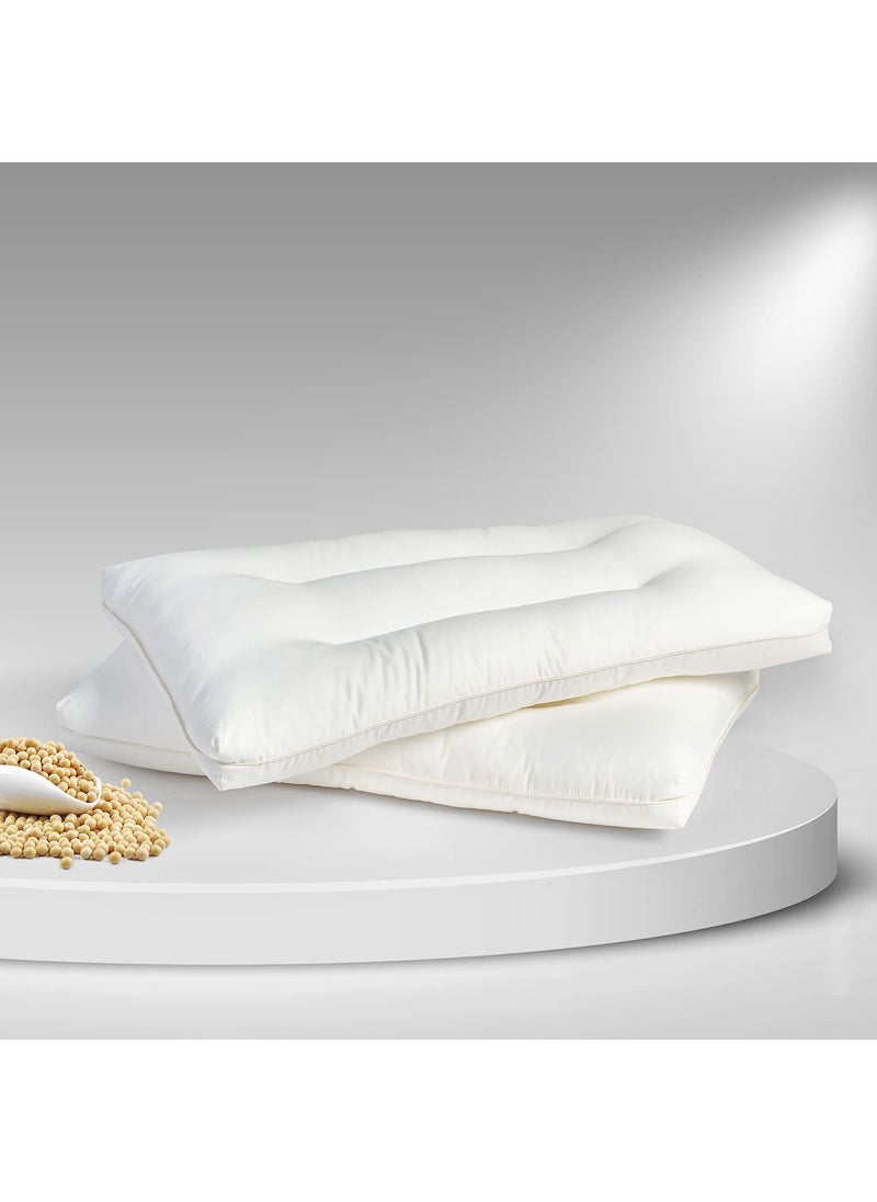 SPREAD SPAIN Soyabean Pillow Standard Size Set of 2 Filling Soyabean Fiber Orthopedic Bed Pillows Back Side Sleeper Pillow for Neck and Shoulder Support Soft Machine Washable 18 x 27