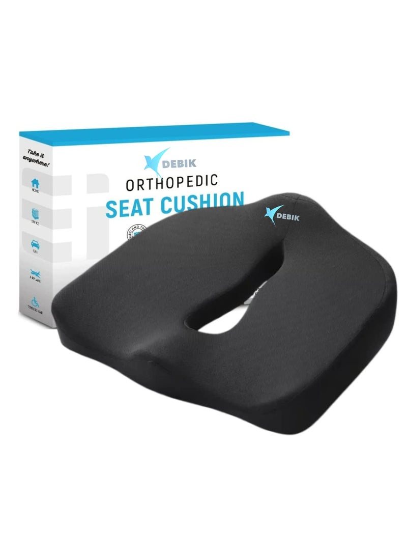 DEBIK Seat Cushion Pillow for Office Chair Memory Foam Coccyx Tailbone Sciatica Lower Back Pain Relief Contoured Posture Corrector for Car Wheelchair Computer and Desk Chair Black