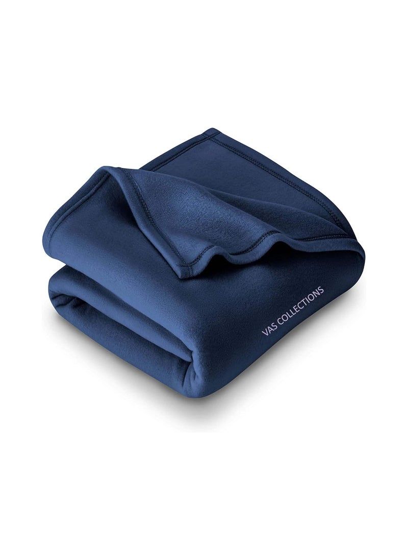 VAS COLLECTIONS 300 TC All Season SolidPlain Light Weight Polar Fleece Single Bed Blanket 152 x 230 cm Blue Lightweight