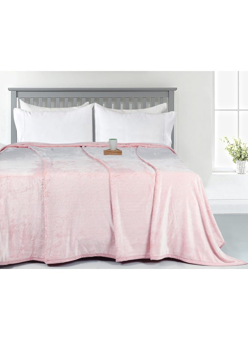 HOMEKART Jacquard Solid Plush Flannel Double Bed Blanket 300 GSM Lightweight Cozy Soft for Bed Sofa Couch Travel Camping 230 x 220 cm or 90 x 90 inches Colour Pink