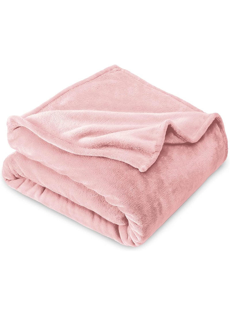 VAS COLLECTION Premium Plush Single Blanket 300 GSM Lightweight Cozy Soft for Bed Sofa Couch Travel Camping 150x220 cm or 60X86 inches Light Pink Flannel