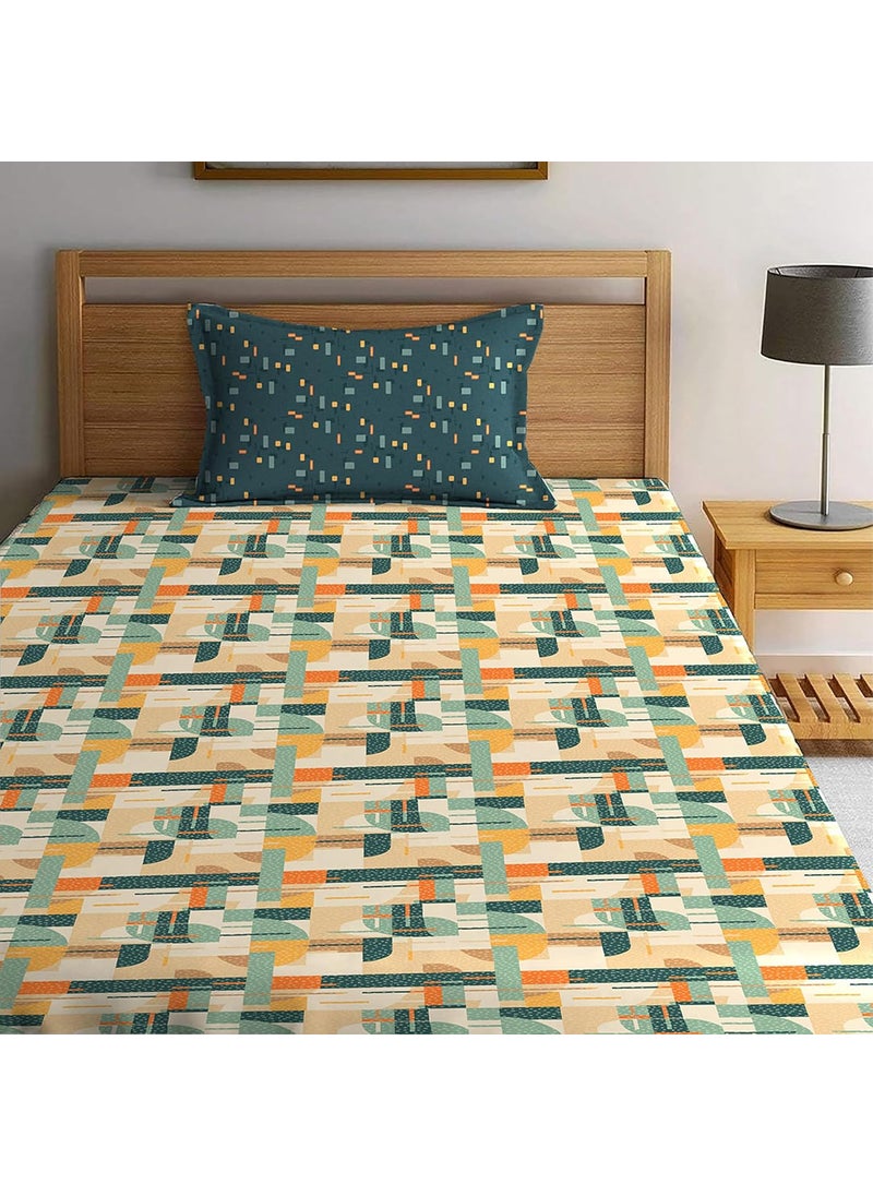 Trident Dusk and Dawn 2Piece Bedsheet Set 100 Cotton Bedsheet for Single Bed 1 Bedsheet with 1 Pillow Covers Superior Softness 144 Thread Count Brooke Green