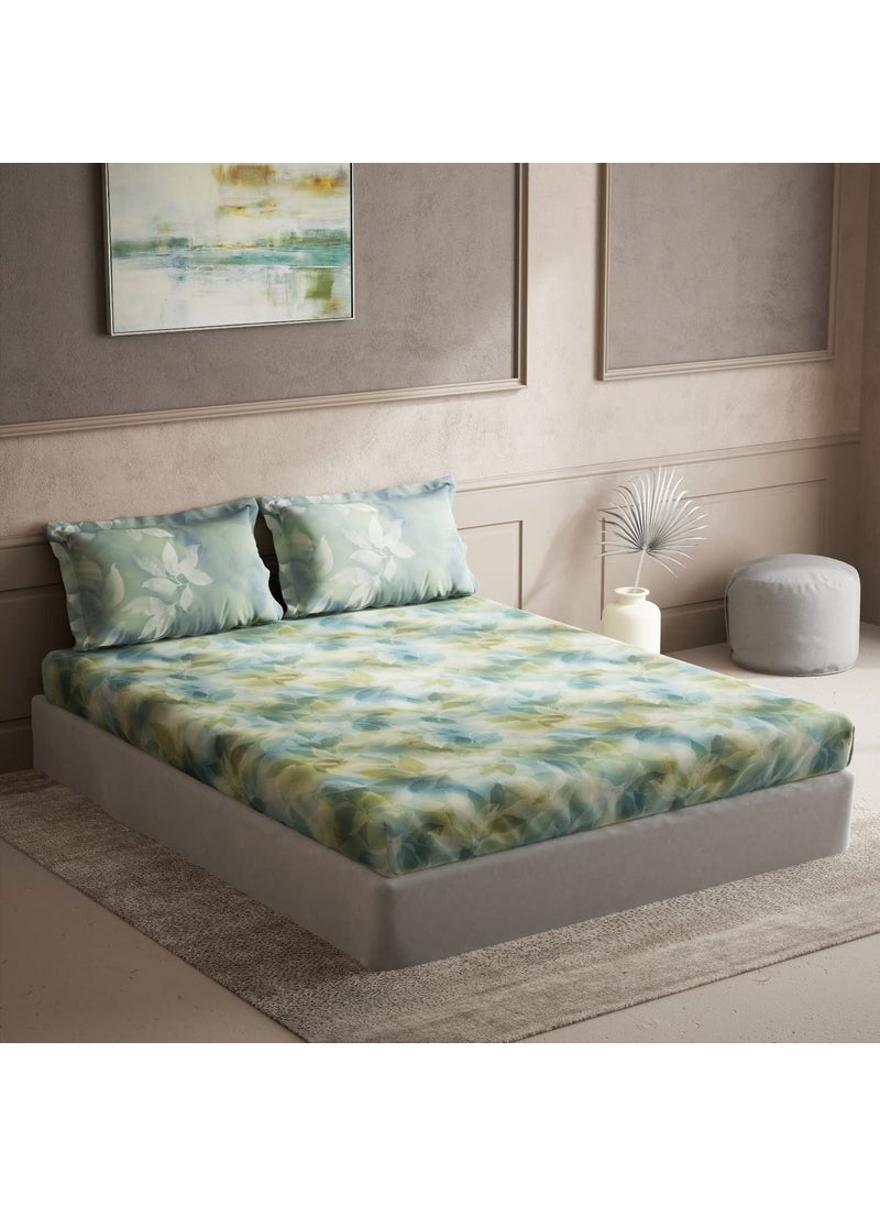 DDECOR Pack of 1 Fiesta Floral Cotton Double Bedsheet with 2 Pillow Covers Green