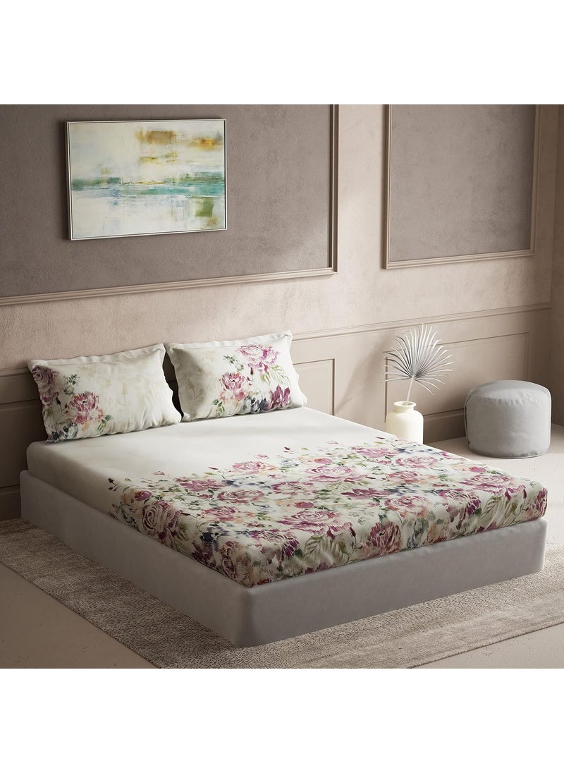 Ddecor Pack of 1 Rosevilla Floral 100 Cotton Double Bedsheet with 2 Pillow Covers Maroon