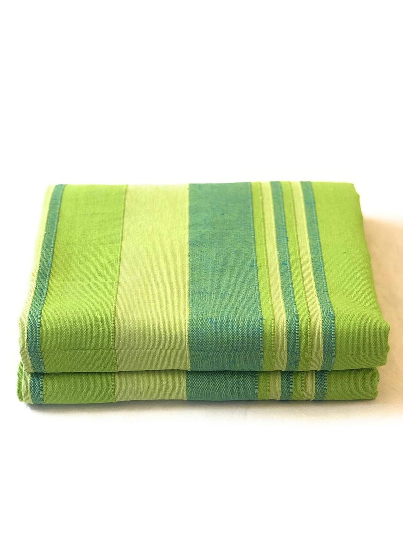 RANGBHAR Handloom Cotton Single Bedsheet Without Pillow Covers Woven Striped Bedcover 60 x 90 inch Green210 Threadcount
