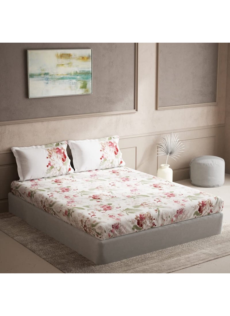 DDecor Live Beautiful Floral Glow Floral 144 TC Double Bedsheet Set with Two Pillow Covers Red