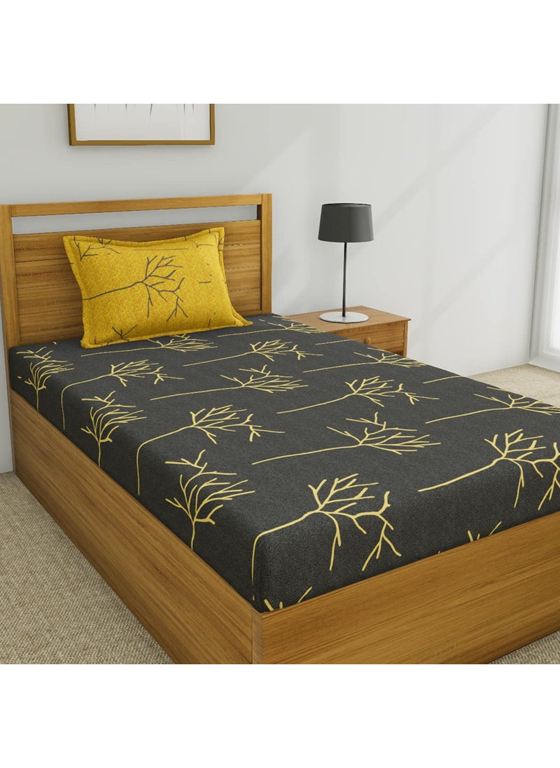 Huesland by Ahmedabad Cotton 144 TC Cotton Single Bedsheet with 1 Pillow Cover Grey and Yellow
