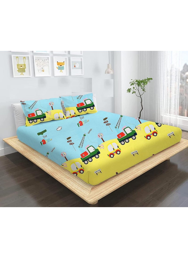Scuzo Super Soft Glace Cotton Fitted Elastic King Size Double Bed Bedsheet with 2 Pillow Covers Double Bed 72 x 78 inch Kids Bedsheets