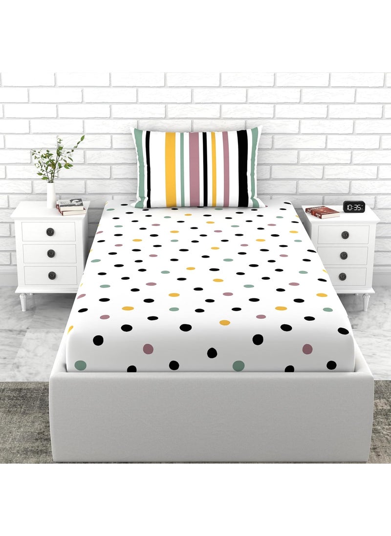 LORETO A QUALITY LINEN BRAND 100 Cotton Bedsheet for Single Bed 1 Single Bedsheet with 1 Pillow Cover 144 TC Single Bedsheet Cotton Lemon Drops with Black Dots
