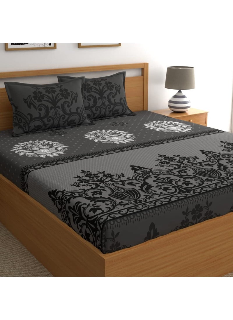 Dreamscape 100 Cotton King Bedsheet with 2 Pillow Covers Size 108 x 108 inches 140 TC Colour Dark Grey