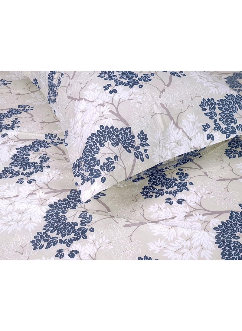 Divine Casa 144 TC 100 Cotton Bedsheet for Single Bed with 1 Pillow Cover Size 145 X 223 cm Floral Charcoal Blue