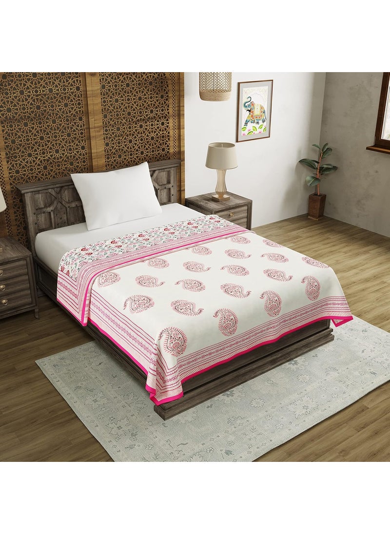 BLOCKS OF INDIA Single Blanket Block Printed MaterialCottonPink Jaal skin_friendly Pack of 1