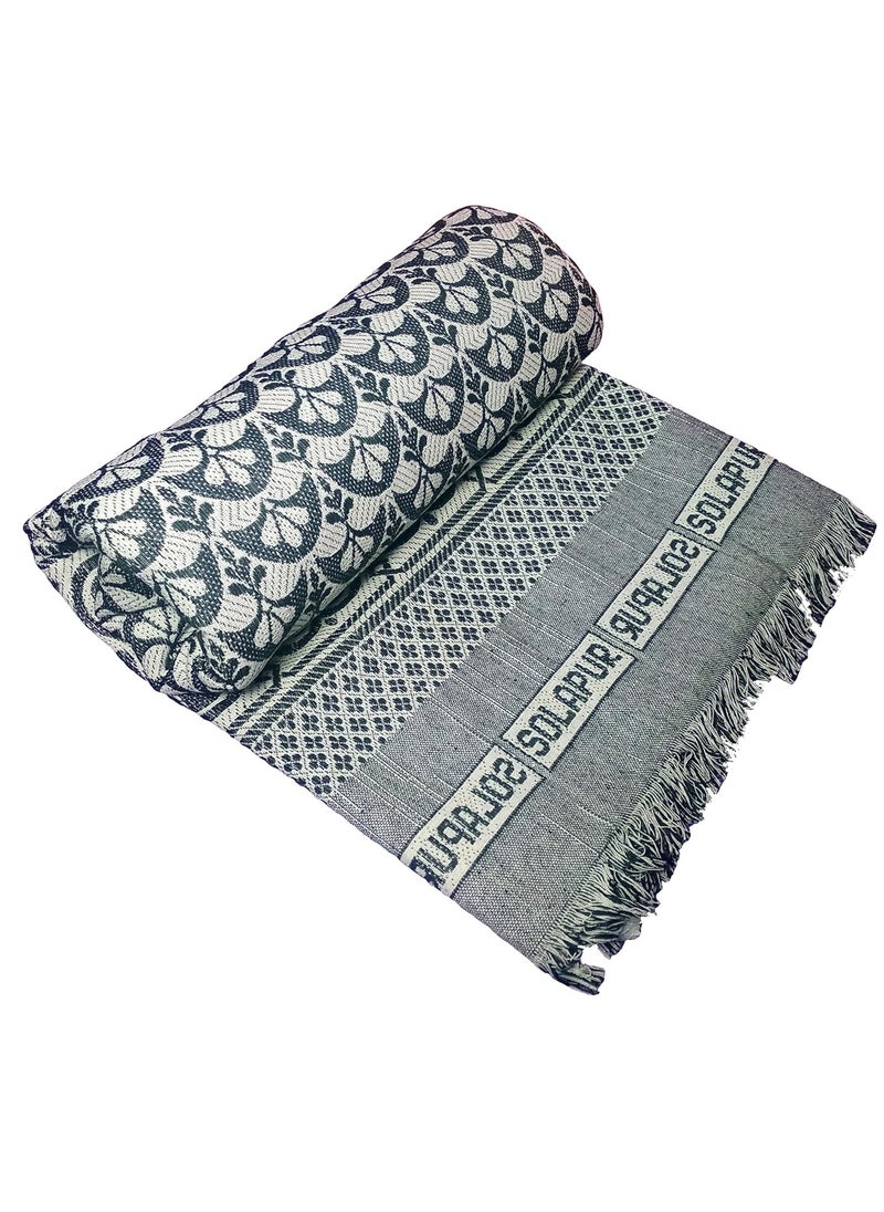 Theone Solapur Cotton Blanket 5 X 75 ft Bottom Green TC 200
