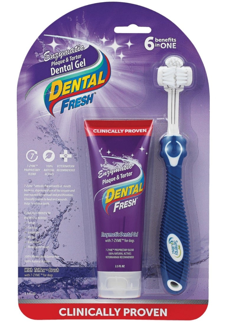 Dental Fresh Enzymatic Plaque & Tartar Dental Gel with Triflex Brush 2.5 oz - 70.87 g